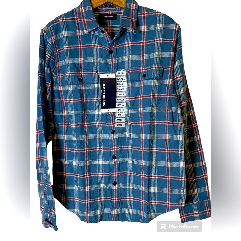 Lucky Brand Blue Plaid Long Sleeve Button Down Shirt Size S